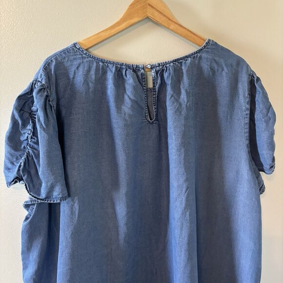 Lauren Conrad Chambray Top Blue Short Sleeves Shirt Womens Sz 3X - Picture 8 of 9